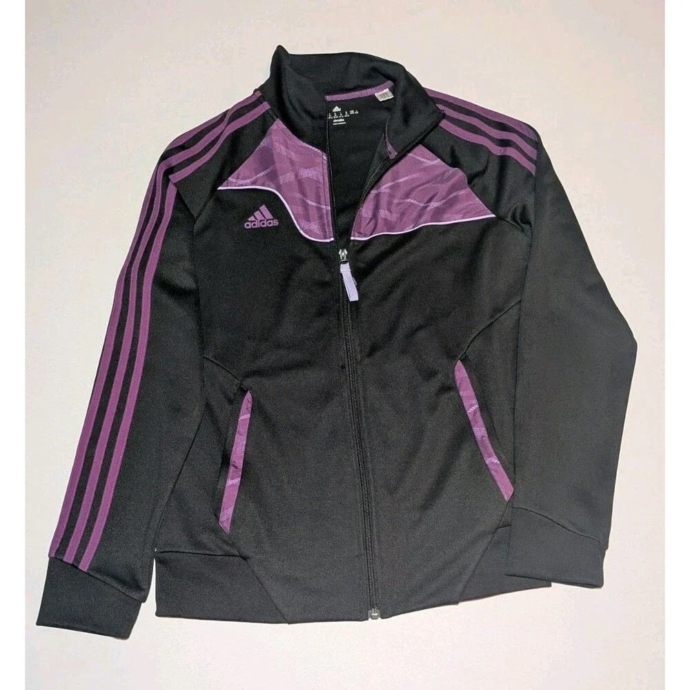 Adidas Climalite Full Zip Active Jacket Womens M Black Tribe Purple Three Strips